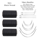 Weaving Needle Combo Deal 3Pcs Black Thread with 10pcs Needle for Making Wig Sewing Hair Weft Hair Weave Extension (Big Medium and Small C Shape Curved Needle with J I Needle) (3 Thread + 10Needle)