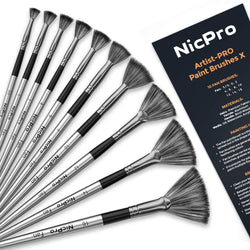 Nicpro Fan Paint Brushes 10 PCS Artist Painting Brush Set for Acrylic Watercolor Oil Painting