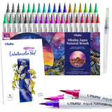 Watercolor Brush Markers Pens Set, Ohuhu 36 Colors Water-based Paint Marker with 12-Sheet Watercolor Pad & A Blending Aqua Brush, Nylon Brush Tip for Coloring Calligraphy Drawing, Valentine's Day Gift