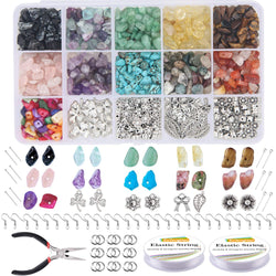 EuTengHao 933Pcs Irregular Chips Stone Beads Natural Gemstone Beads Kit with Ear Wire Spacers Beads Pendants Elastic String Jump Rings for DIY Jewelry Necklace Bracelet Earring Making Supplies
