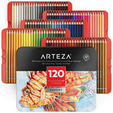 Arteza Professional Watercolor Pencils for Adults & Kids, Set of 120, Water-Soluble Colored Pencils for Coloring, Blending, Layering & Watercolor Techniques