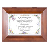 Cottage Garden Dear and Beautiful Granddaughter Dark Wood Finish Jewelry Music Box - Plays Tune You are My Sunshine