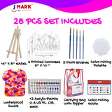 Kids Art Set for Girls - 28 Piece Acrylic Painting Supplies Kit with Storage Bag, 12 Washable Paints, 1 Scratch Free Paint Easel, 6 Pre-Stenciled Canvases 8 x 10 inches, 5 Brushes, 10 Well Palette
