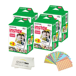 Fujifilm INSTAX Mini Instant Film - 80 Sheets - (White) for Fujifilm Instax Mini 8 & Mini 9 Cameras + Frame Stickers and Microfiber Cloth Accessories