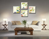 SpecialArt - Series Paintings Wall Art - Birds on the Trees of Bloom and Butterfly painting - 4 Panels Picture Print on Canvas for Modern Home Decor