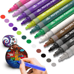 24 Pack Acrylic Paint Marker Pens for Art, Rocks, Painting, Wood, Fabric, Plastic, Canvas, Glass, Mugs, DIY Craft, School Supplies [Water Based]