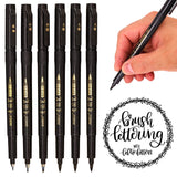Hand Lettering Pens, 6 Pack Calligraphy Pen Refillable Brush Marker Pens for Beginners Writing, Bullet Journaling, Signature, Multiliner, Sketching, Art Drawing, Water Color Illustrations