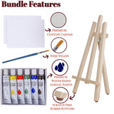 Art Canvas Paint Set Supplies - 22-Piece Canvas Acrylic Painting Kit with Wood Easel, 8x10 inch Canvases, 12 Non Toxic Washable Paints, 5 Brushes, Palette and Color Mixing Guide