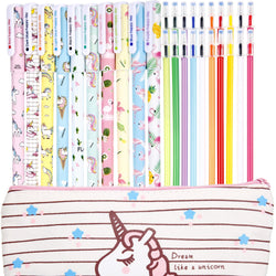 Jetec 10 Pieces Cute Gel Ink Pens Plus Unicorn Pencil Case pouch 20 Pieces Color Refill Ink, Fine Point (0.5 mm) Pen, Unicorn School Supplies for Girls（Style A）