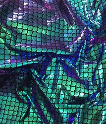 Large 1/2" Mermaid Scales Fabric 4 Way Stretch Spandex 58" Sold by The Yard (1 Yard, Turquoise Purple Green)