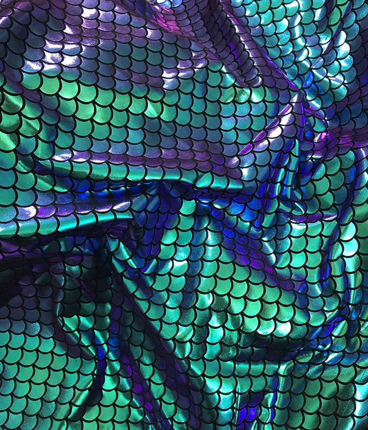 Large 1/2" Mermaid Scales Fabric 4 Way Stretch Spandex 58" Sold by The Yard (1 Yard, Turquoise Purple Green)