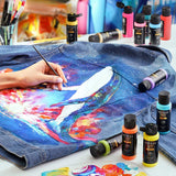 Arteza Permanent Fabric Paint, 60 ml Bottles, Set of 24 Colors, Washer & Dryer Safe, Textile Paint for Clothes, T-Shirts, Jeans, Bags, Shoes, DIY Projects & Canvas