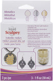 Polyform ALSMET1 Sculpey Liquid Polymer Clay - Basics 3/Pkg Pearl Silver Gold, Multicolor