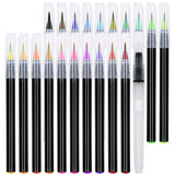 21 Watercolor Brush Pens - Soft Watercolor Markers with Flexible Brush Tips - Multiple Colors - Set of 21