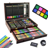 Sunnyglade 145 Piece Deluxe Art Set, Wooden Art Box & Drawing Kit with Crayons, Oil Pastels, Colored Pencils, Watercolor Cakes, Sketch Pencils, Paint Brush, Sharpener, Eraser, Color Chart
