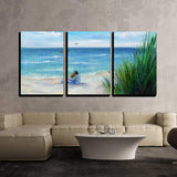 wall26 - 3 Piece Canvas Wall Art - Original Oil Painting Showing Couple in Love Sitting on The Beach - Modern Home Decor Stretched and Framed Ready to Hang - 16"x24"x3 Panels