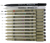 Sakura Pigma Micron fineliner pens 12 piece, Full range drawing set black with professional brush and Gelly roll White