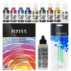 Jacquard Pinata Color Exciter Pack Alcohol Ink Bundle with Alcohol Blending Solution, Pixiss Blending Tools and Pixiss 9x12 Inch Alcohol Ink Paper
