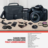 Canon Rebel T7 DSLR Camera (2000D) with EF-S 18-55 mm f/3.5-5.6 Lens + 32GB Memory Card + Camera Bag + Cleaning Kit + Table Tripod + Filters