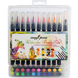Watercolor Brush pens Set 20 Paint Markers Flexible tip, Nontoxic-Durable-Portable-Develop-Creative Colorful Education Drawing Painting Craft Coloring Calligraphy for Children & Adults by MagiPens