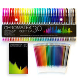 Glitter Pens 60 Set by Chromatek. Best Colors. 200% the Ink: 30 Gel Pens, 30 Refills. Super Glittery Ultra Vivid Colors. No Repeats. Professional Art Pens. New & Improved. Perfect Gift!