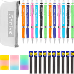 School Pencil Bag Set Includes 12 Pieces Mechanical Pencil, 12 Pieces Pencil Lead HB 0.5 mm Refill, 3 Pieces Eraser, Pencil Bag