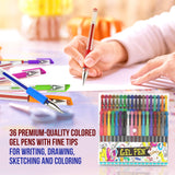 36 Pack - Unique Colorful Gel Pen Set Colored Pen Fine Point Art Marker Pens for Adult Coloring Books Kid Doodling Scrap-Booking Drawing Writing Sketching Highlighter Pens