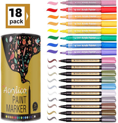 Marker Pens Set of 18 Colors Acrylic Painter Ink Markers for Card Making Rock Painting DIY Photo Album Scrapbook Crafts Metal Wood Ceramic Glass