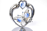 MASCOT Chrome Butterfly in Heart Music Box - Blue Swarovski Crystal