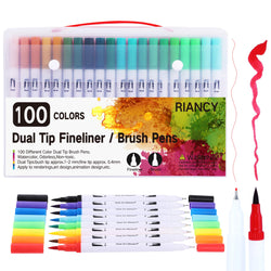 RIANCY Dual Tip Brush Pen Art Markers with 0.4m Fine Tip,100 Assorted Colors, Blending Markers for Beginners, Drawing Pens for Coloring Books, Comic, Sketching, Manga, Journaling and More (100 Colors)