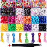 Duufin 1000 Pieces Bracelet Making Beads ABC Beads Pony Beads Letter Alphabet Beads with 8 Rolls Colorful Elastic Bracelet String for Jewelry Making DIY Crafts (Bonus: 1 Pc Tweezers)