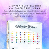 Watercolor Brush Pens Assorted Set | Colored + 3 Watercolor Brush Pens +8 Watercolor Paper | Complete Art Supply Coloring & Inking Markers W/Real Brush Tips & Carrying Case | Nontoxic (52)
