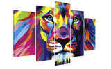 NAN Wind 5Pcs Colorful Hand Painted Lion Face Lion King Painting Animal Oil Painting Pictures Art Print On The Canvas Stretched and Framed Ready to Hang Wall Art Creative Home Decorators