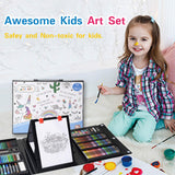 KIDDYCOLOR 211 Pcs Art Supplies Double Sided Trifold Easel Art Set with Colored Pencil Oil Pastels Markers for School Supplies Christmas Gift for Kids Beginners