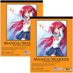 U.S. Art Supply (Pack of 2 Pads) - 11" x 14" Premium Manga-Marker Paper Pad, 60 Pound (100gsm), Pad of 24-Sheets