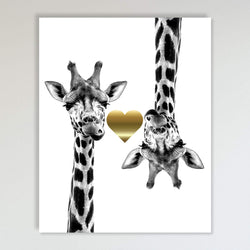 Gold Foil Art Print - Giraffe Love With Gold Foil Heart 8x10 inches