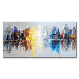 Hand Painted Cityscape Modern Oil Painting on Canvas Reflection Abstract Wall Art Decor (48 x 24 inch)