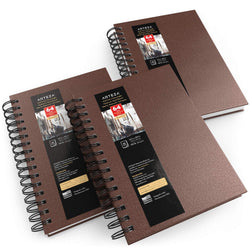 Arteza Watercolor Sketchbooks, 5.5x8.5-inch, 3-Pack, Brown Hardcover Journal, 96 Sheets, 140lb/300gsm Watercolor Paper Pad, Spiral Bound Book for Watercolor, Gouache, Acrylics, Pencils, Wet/Dry Media