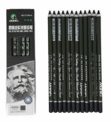 Charcoal Pencil Set - 12pcs/pk - Black Free Cutting Paper Handle Charcoal Pencil C7350 (Soft)