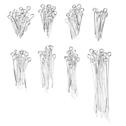 Eye Pins for Jewelry Making - 1200-Piece Jewelry Eye Pins, 20-Gauge Jewelry Findings Eye Pins DIY Jewelry Making Supplies, 8 Different Lengths, 150 of Each, 0.63-1.97 Inches, 0.09 Inch Hoop