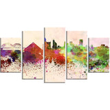 Designart Memphis Skyline-Cityscape Canvas Artwork Print-60x32-5 Piece, 60x32-5 Panels Diamond Shape, Purple