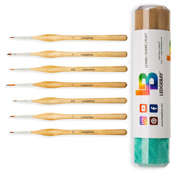 Miniature Paint Brushes by LEDGEBAY | Fine Tip Brush Set for Micro Detail | Hand Crafted, Perfectly Balanced and Weighted Wood Handles, Taklon Bristles for Model, Acrylic, Oil, Watercolor (7, Wood)