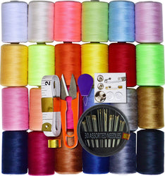 Sewing kit 24 Assorted Color 100% Polyester All Purpose Sewing Thread 1000m Each Spool with 30pcs Sewing Needles,Soft Measuring Tapes, Scissor,Thimble, Threader&Buttons for Hand and Machine Sewing