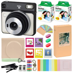 Fujifilm Instax Square SQ6 - Instant Camera Pearl White with Carrying Case + Fuji Instax Film Value Pack (40 Sheets) Accessories Bundle, Color Filters, Photo Album, Assorted Frames + More