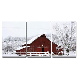 wall26 - 3 Piece Canvas Wall Art - Big Red Barn in The Snow - Modern Home Decor Stretched and Framed Ready to Hang - 24"x36"x3 Panels