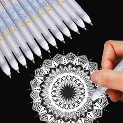 Dyvicl White Ink Pens - 12-Piece Fine Point Tip White Gel Pens for Black Paper Drawing, Illustration, Rocks Painting, Adult Coloring, Sketching Pens for Artists and Beginner Painters
