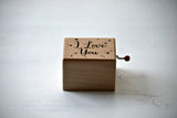 "I love you" engraved wooden music box with the melodie La vie en rose. Hand Cranked mechanism. Great gift for music lovers.