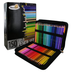 Thornton's Art Supply Premier Premium 150-Piece Artist Pencil Colored Pencil Drawing Sketching Set with Zippered Black Canvas Pencil Case