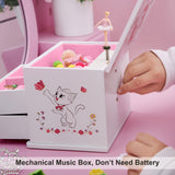 SONGMICS Ballerina Music Jewelry Box Wooden Storage Case for Little Girls, Cartoon Cat, Fur Elise Melody, White UJMC22WT