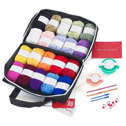 Mind My Thread 20 Acrylic Yarn Skeins for Crochet Craft Kit | 1,093 Yards | 20 Colors | Yarn Storage Bag & 2 Crochet Hooks + 2 Ebooks, 5 Stitch Markers, 2 Tapestry Needles & 2 Pom Pom Makers